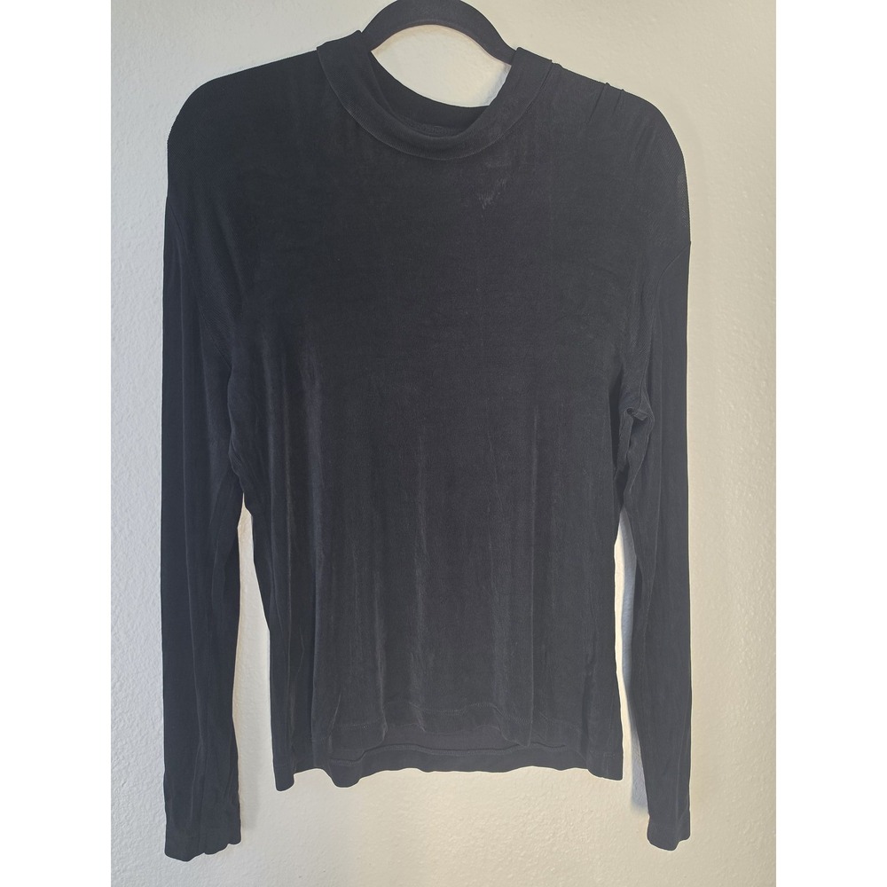 Chico's Women's Black Long Sleeve Blouse Size 1 Solid Crew Neck Top Shirt